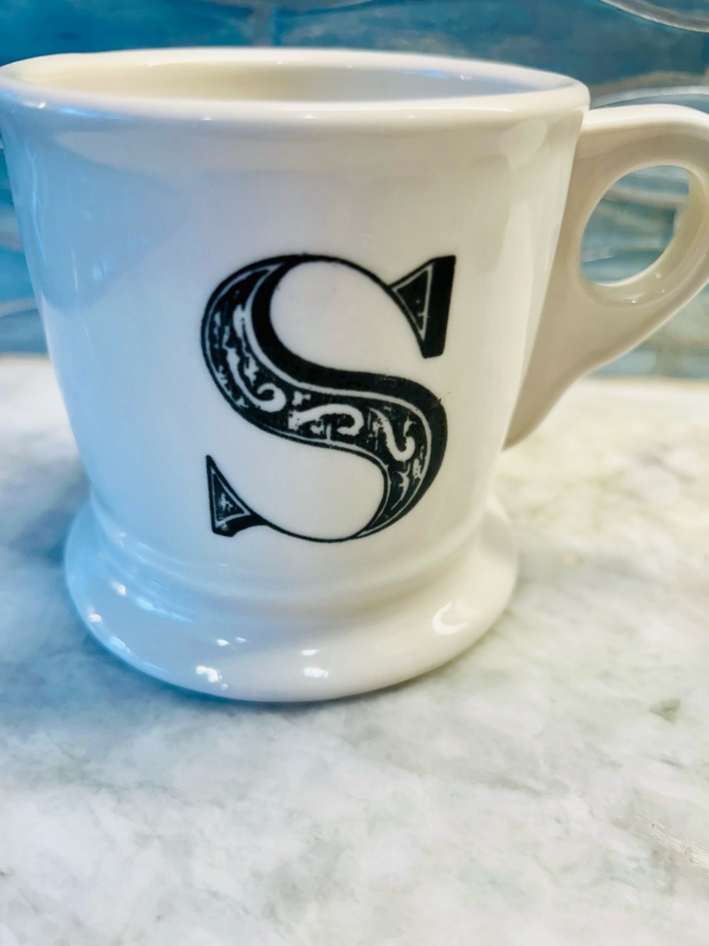 Anthropologie S Letter Monogram Initial Coffee Mug NWT Cream Black - Picture 6 of 9